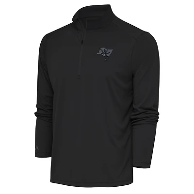 Men's Antigua Charcoal Tampa Bay Buccaneers Tonal Logo Tribute Quarter-Zip Pullover Top