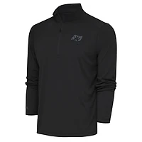 Men's Antigua Charcoal Tampa Bay Buccaneers Tonal Logo Tribute Quarter-Zip Pullover Top