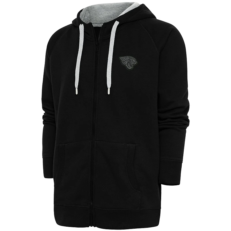 Men's Antigua Black Jacksonville Jaguars Tonal Logo Victory Full-Zip Hoodie