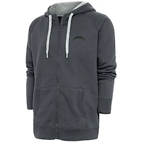 Men's Antigua Charcoal Los Angeles Chargers Tonal Logo Victory Full-Zip Hoodie