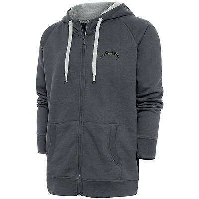Men's Antigua Charcoal Los Angeles Chargers Tonal Logo Victory Full-Zip Hoodie
