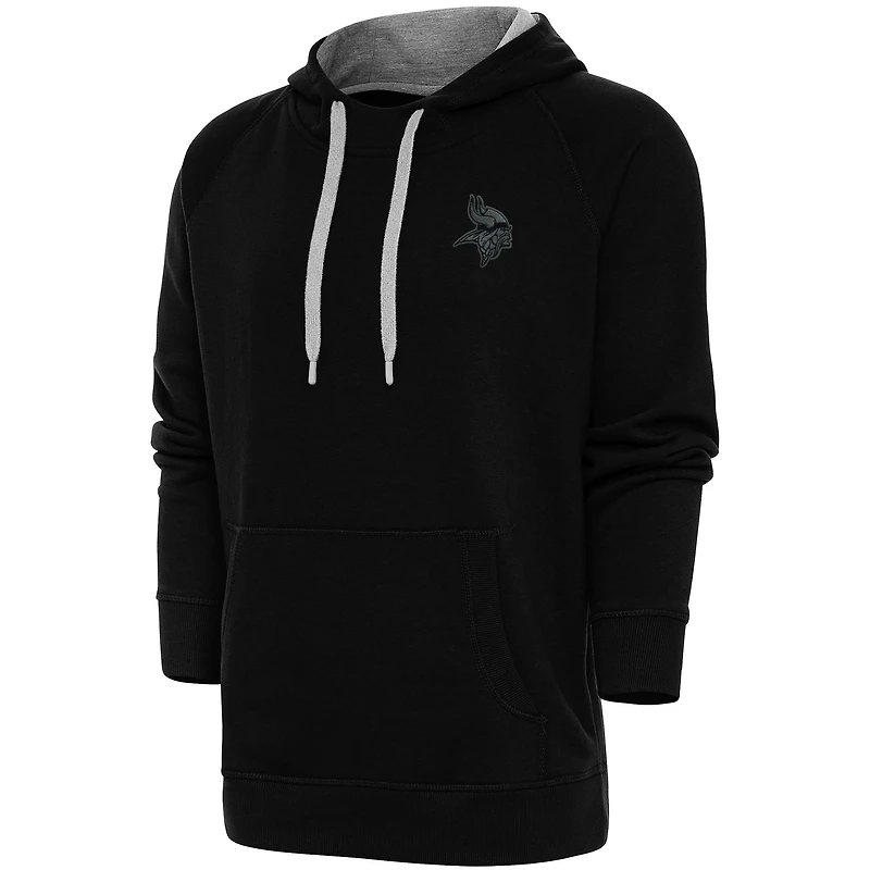 Men's Antigua Black Minnesota Vikings Tonal Logo Victory Pullover Hoodie