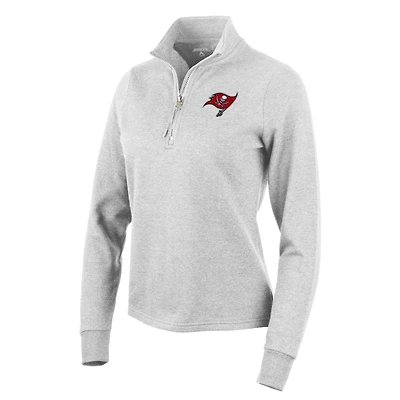 Women's Antigua Heather Gray Tampa Bay Buccaneers Action Quarter-Zip Pullover Sweatshirt