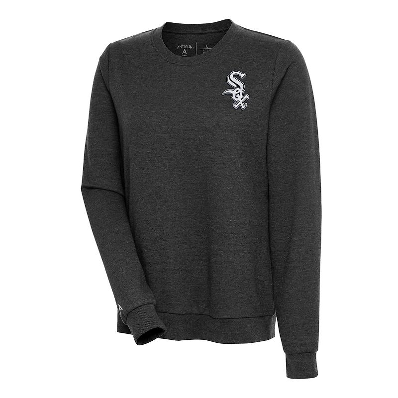 Women's Antigua Heather Black Chicago White Sox Action Crewneck Pullover Sweatshirt