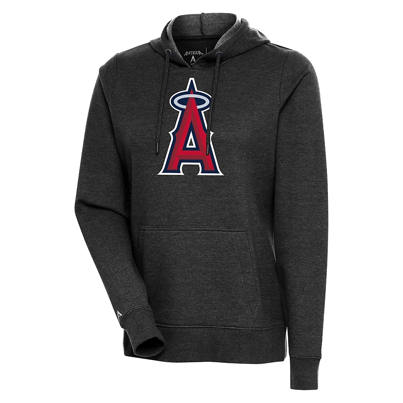 Women's Antigua Heather Black Los Angeles Angels Action Pullover Hoodie