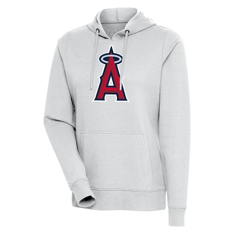 Women's Antigua Heather Gray Los Angeles Angels Action Pullover Hoodie
