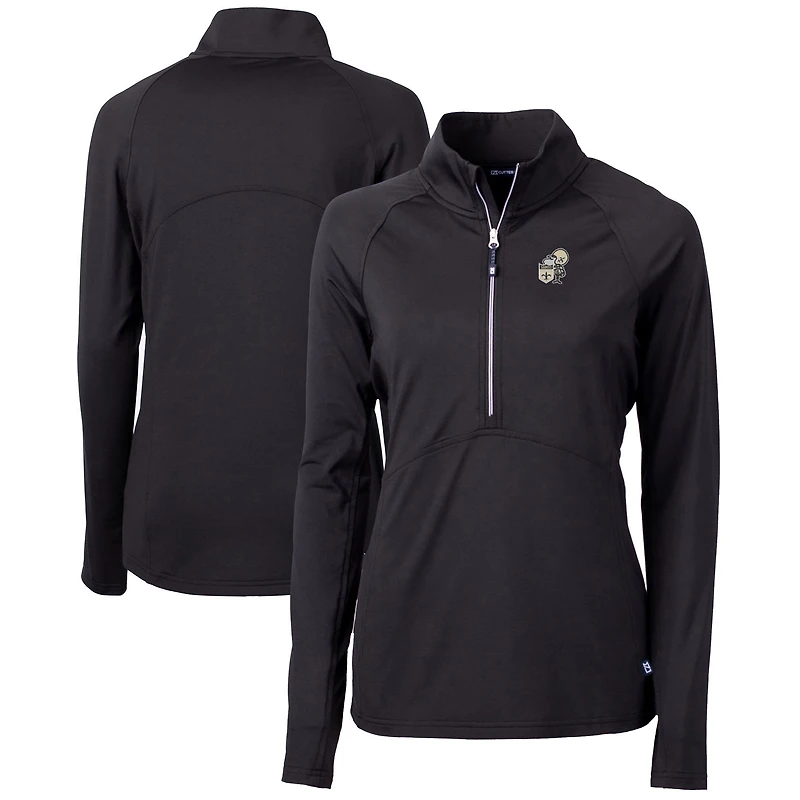 Women's Cutter & Buck Black New Orleans Saints Throwback Logo Adapt Eco Knit Stretch Recycled Half-Zip Pullover Top