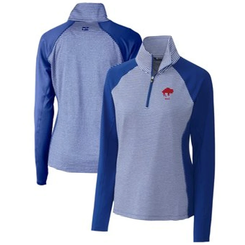 Women's Cutter & Buck Royal Buffalo Bills Throwback Logo Forge Tonal Stripe Stretch Half-Zip Pullover Top