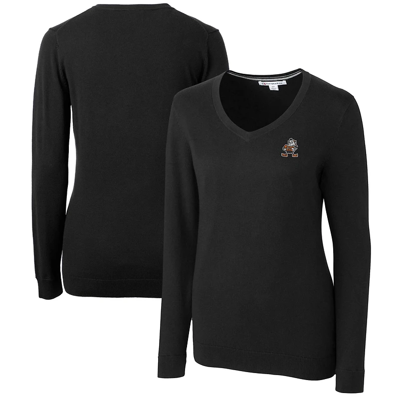 Women's Cutter & Buck Black Cleveland Browns Throwback Logo Lakemont Tri-Blend V-Neck Sweater
