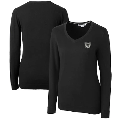 Women's Cutter & Buck Black Las Vegas Raiders Throwback Logo Lakemont Tri-Blend V-Neck Sweater