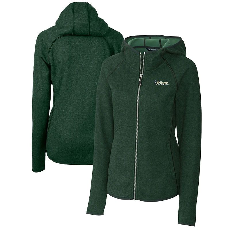 Women's Cutter & Buck Heather Green New York Jets Throwback Logo Mainsail Full-Zip Jacket