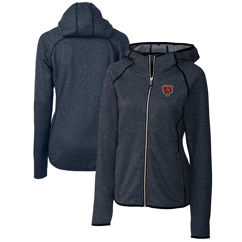 Women's Cutter & Buck Heather Navy Chicago Bears Throwback Logo Mainsail Full-Zip Jacket