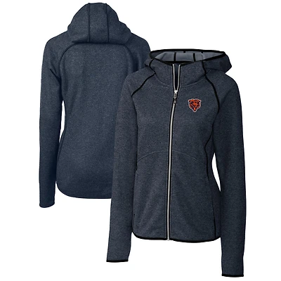 Women's Cutter & Buck Heather Navy Chicago Bears Throwback Logo Mainsail Full-Zip Jacket