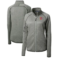 Women's Cutter & Buck Heather Gray Denver Broncos Throwback Logo Mainsail Sweater Knit Fleece Full-Zip Jacket
