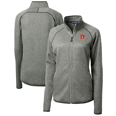 Women's Cutter & Buck Heather Gray Denver Broncos Throwback Logo Mainsail Sweater Knit Fleece Full-Zip Jacket