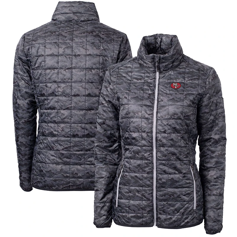 Women's Cutter & Buck Black San Francisco 49ers Throwback Logo Rainier PrimaLoft Printed Full-Zip Puffer Jacket