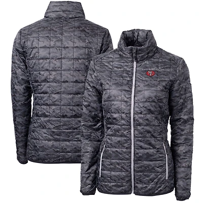 Women's Cutter & Buck Black San Francisco 49ers Throwback Logo Rainier PrimaLoft Printed Full-Zip Puffer Jacket