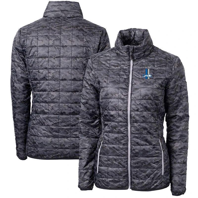 Women's Cutter & Buck Black Detroit Lions Throwback Logo Rainier PrimaLoft Printed Full-Zip Puffer Jacket