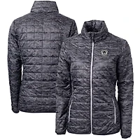 Women's Cutter & Buck Black Las Vegas Raiders Throwback Logo Rainier PrimaLoft Printed Full-Zip Puffer Jacket