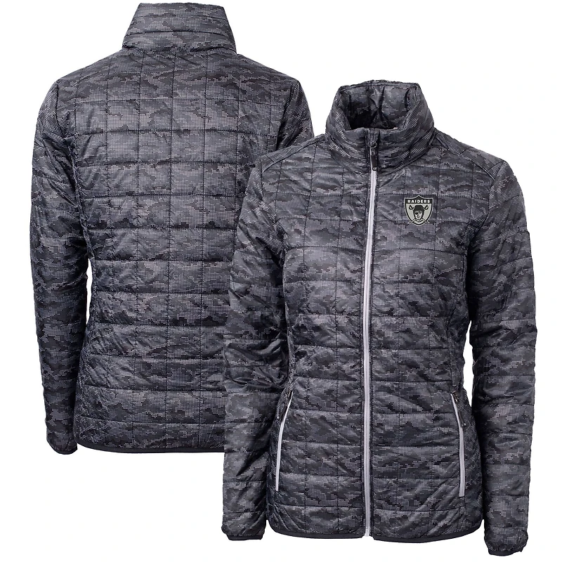 Women's Cutter & Buck Black Las Vegas Raiders Throwback Logo Rainier PrimaLoft Printed Full-Zip Puffer Jacket