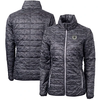 Women's Cutter & Buck Black Las Vegas Raiders Throwback Logo Rainier PrimaLoft Printed Full-Zip Puffer Jacket
