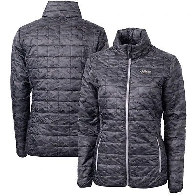 Women's Cutter & Buck Black New York Jets Throwback Logo Rainier PrimaLoft Printed Full-Zip Puffer Jacket