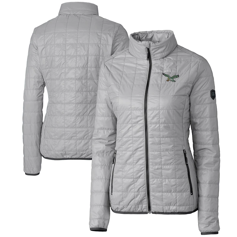 Women's Cutter & Buck Philadelphia Eagles Throwback Logo Rainier PrimaLoft Eco Full-Zip Puffer Jacket