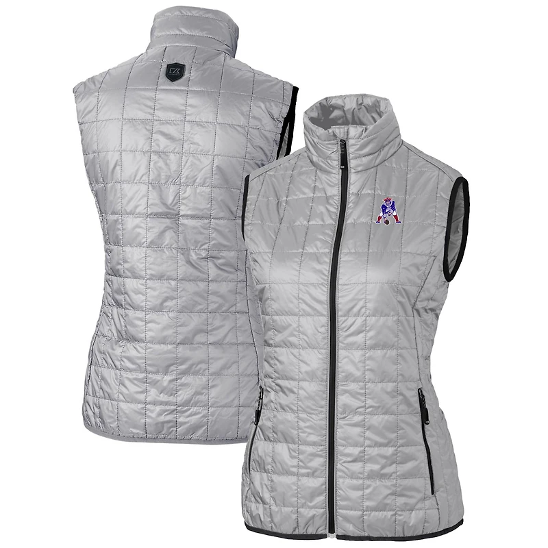 Women's Cutter & Buck Gray New England Patriots Throwback Logo Rainier PrimaLoft Eco Full-Zip Puffer Vest