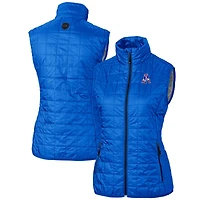 Women's Cutter & Buck Royal New England Patriots Throwback Logo Rainier PrimaLoft Eco Full-Zip Puffer Vest