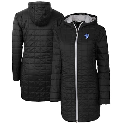Women's Cutter & Buck Black Los Angeles Rams Throwback Logo Rainier Primaloft Eco Full-Zip Hoodie Long Coat