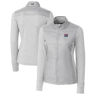 Women's Cutter & Buck Gray New York Giants Throwback Logo Stealth Hybrid Quilted Full-Zip Windbreaker Jacket