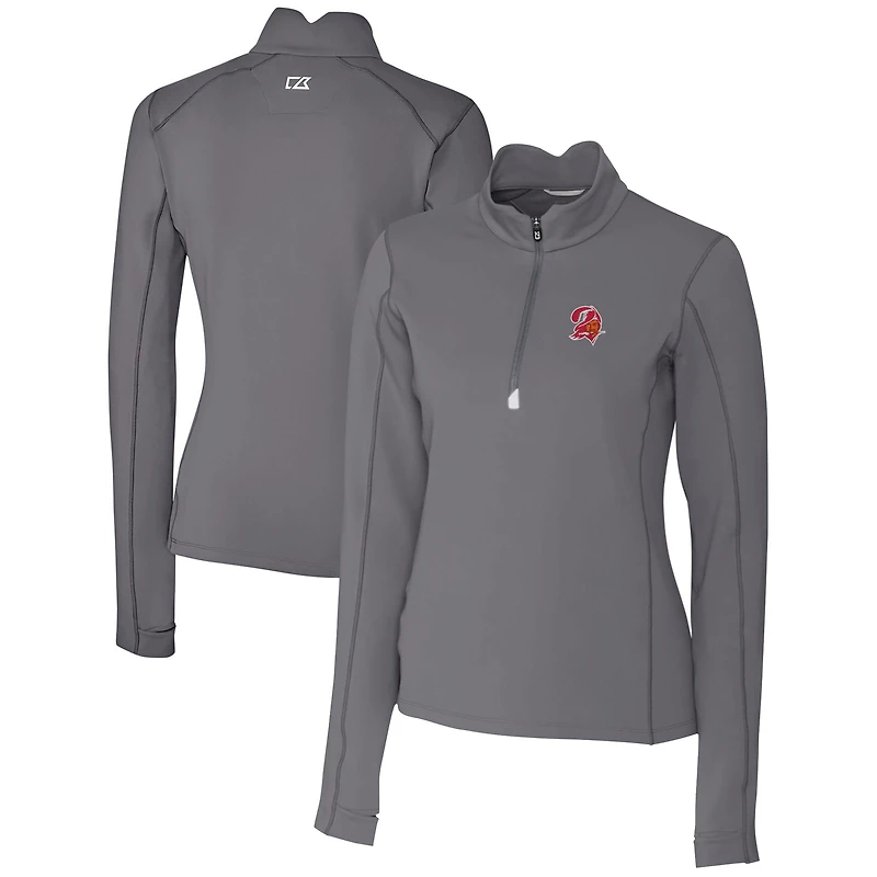 Women's Cutter & Buck Steel Tampa Bay Buccaneers Throwback Logo Traverse Stretch Quarter-Zip Pullover Top