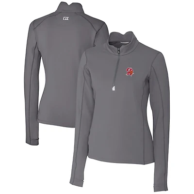 Women's Cutter & Buck Steel Tampa Bay Buccaneers Throwback Logo Traverse Stretch Quarter-Zip Pullover Top