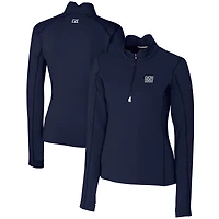 Women's Cutter & Buck Navy New York Giants Throwback Logo Traverse Stretch Quarter-Zip Pullover Top