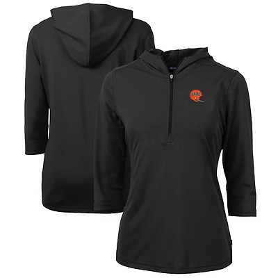 Women's Cutter & Buck Cincinnati Bengals Throwback Logo Virtue Eco Pique 3/4 Sleeve Half-Zip Pullover Hoodie