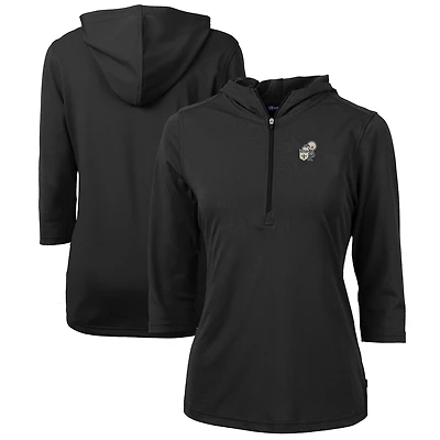 Women's Cutter & Buck Black New Orleans Saints Throwback Logo Virtue Eco Pique 3/4 Sleeve Half-Zip Pullover Hoodie