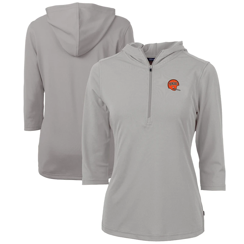 Women's Cutter & Buck Cincinnati Bengals Throwback Logo Virtue Eco Pique 3/4 Sleeve Half-Zip Pullover Hoodie