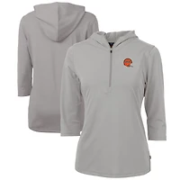 Women's Cutter & Buck Cincinnati Bengals Throwback Logo Virtue Eco Pique 3/4 Sleeve Half-Zip Pullover Hoodie