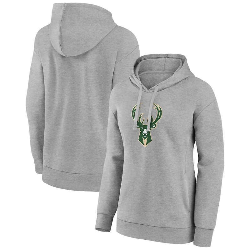 Women's Gray Milwaukee Bucks Primary Logo Pullover Hoodie