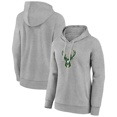 Women's Gray Milwaukee Bucks Primary Logo Pullover Hoodie