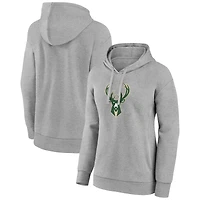 Women's Gray Milwaukee Bucks Primary Logo Pullover Hoodie