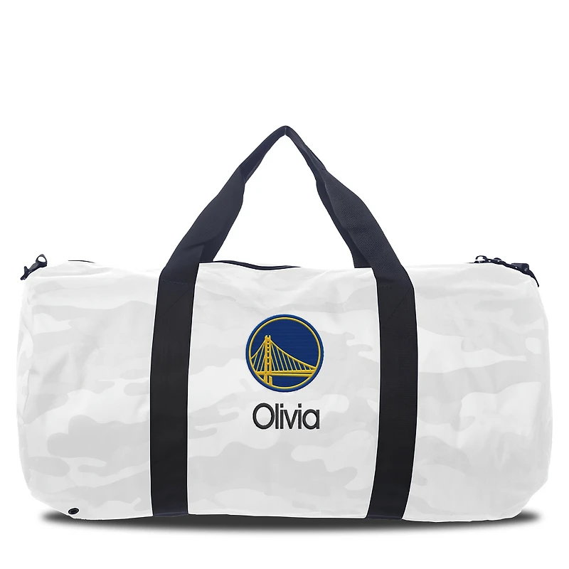 Golden State Warriors White Camo Print Personalized Duffel Bag