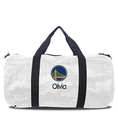 Golden State Warriors White Camo Print Personalized Duffel Bag