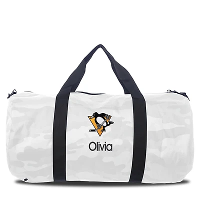 Pittsburgh Penguins White Camo Print Personalized Duffel Bag