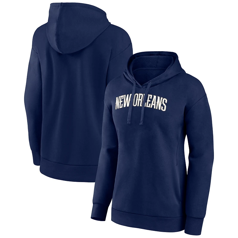 Women's Navy New Orleans Pelicans Wordmark Alt Pullover Hoodie