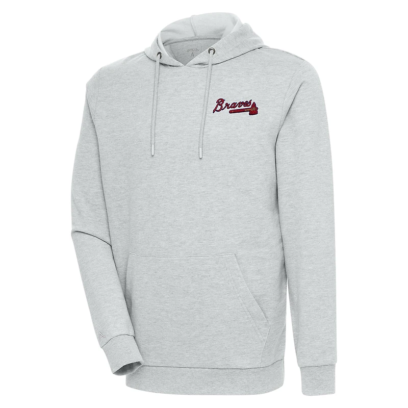 Men's Antigua Heather Gray Atlanta Braves Action Pullover Hoodie