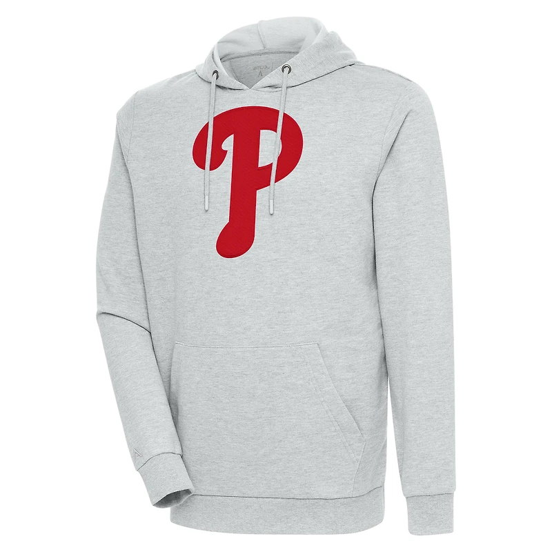 Men's Antigua Heather Gray Philadelphia Phillies Action Pullover Hoodie