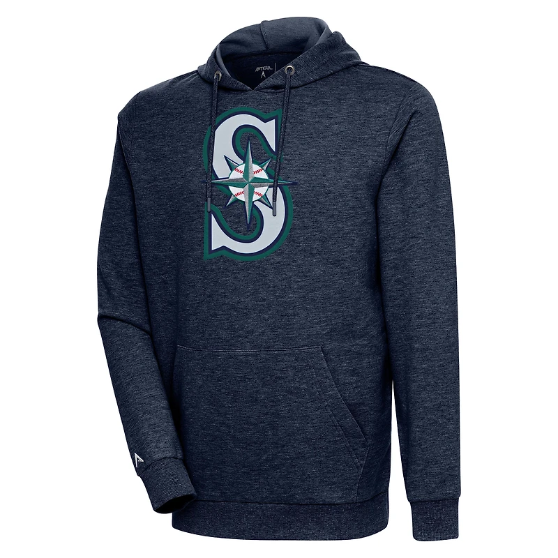 Men's Antigua Heather Navy Seattle Mariners Action Pullover Hoodie