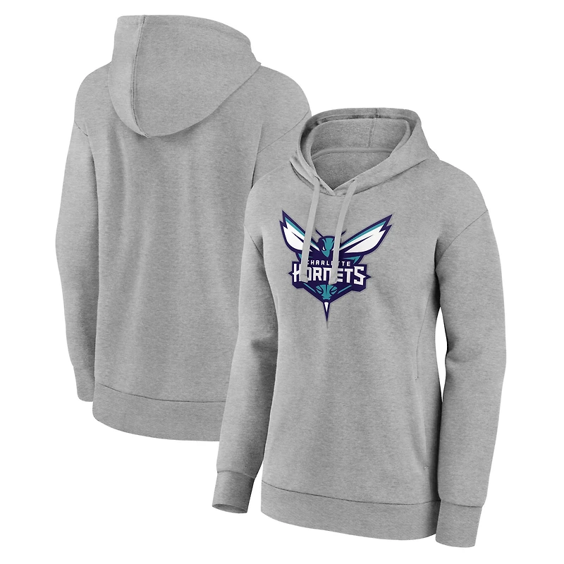 Women's Gray Charlotte Hornets Primary Logo Pullover Hoodie
