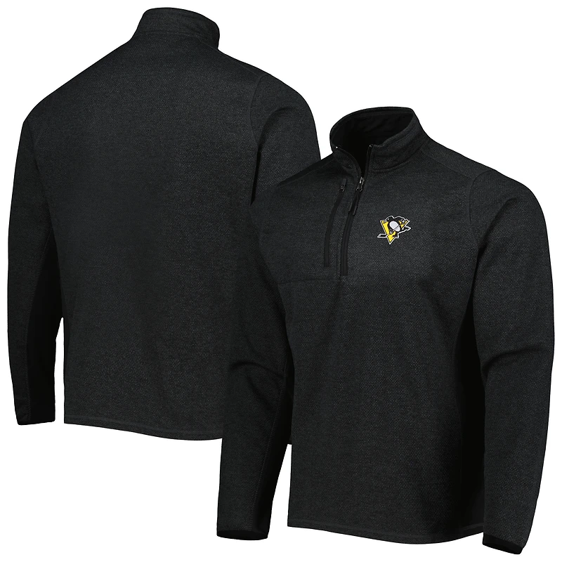 Men's Antigua Heathered Black Pittsburgh Penguins Course Quarter-Zip Jacket